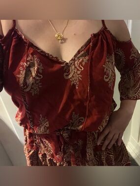 Boho Cold Off the Shoulder Paisley Floral Rayon Strap Dress Tribal Coastal Chic